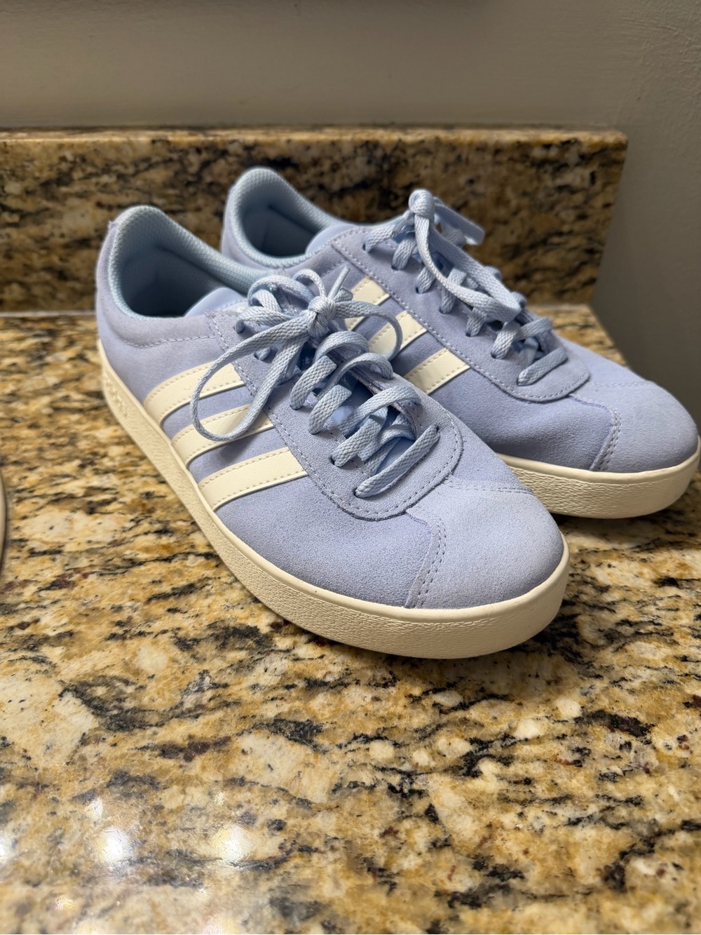 adidas VL Court 3.0 Light Blue Suede-Style Women's Sneakers with White Stripes